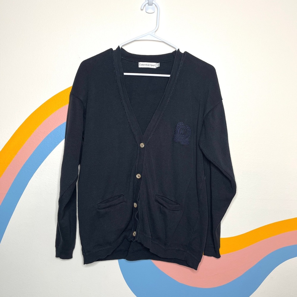 Calvin Klein Sport Mens Navy Blue Cotton V-Neck Button Cardigan‎ Sweater Small